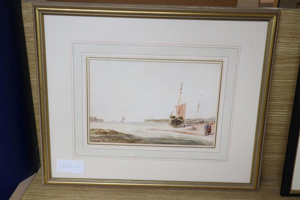 Henry George Hine (1811-1895), watercolour, The harbour entrance, signed and dated 1837, 15 x 23cm